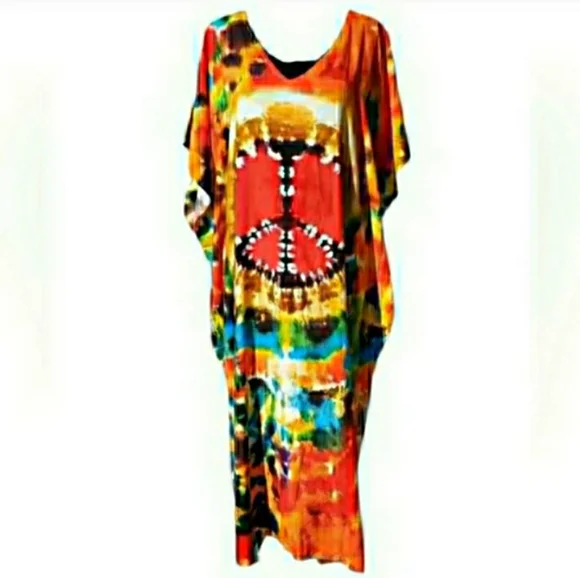 Kaftan Dress Swimsuit Coverup Tie Dye Peace Maxi XL NEW✌️ Last 1 - Picture 3 of 9